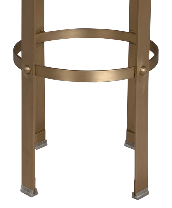 Prince Industrial Steampunk Stool with Leather Seat and Antique Brass Rivet Accents for Bars