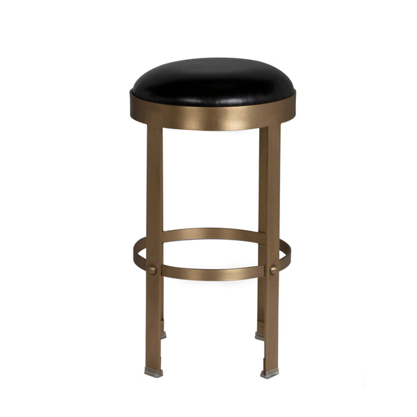 Prince Industrial Steampunk Stool with Leather Seat and Antique Brass Rivet Accents for Bars