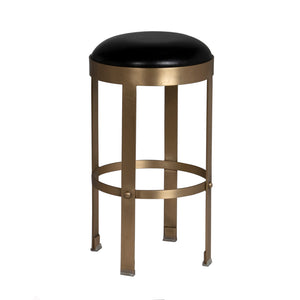 Prince Industrial Steampunk Stool with Leather Seat and Antique Brass Rivet Accents for Bars