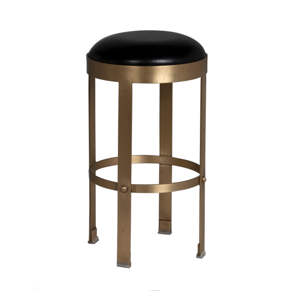 Prince Industrial Steampunk Stool with Leather Seat and Antique Brass Rivet Accents for Bars