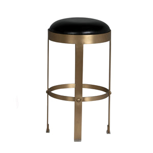 Prince Industrial Steampunk Stool with Leather Seat and Antique Brass Rivet Accents for Bars