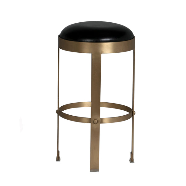 Prince Industrial Steampunk Stool with Leather Seat and Antique Brass Rivet Accents for Bars
