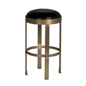Prince Industrial Steampunk Stool with Leather Seat and Antique Brass Rivet Accents for Bars