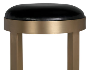 Prince Industrial Steampunk Stool with Leather Seat and Antique Brass Rivet Accents for Bars