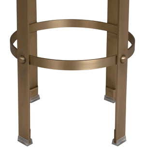 Prince Industrial Steampunk Stool with Leather Seat and Antique Brass Rivet Accents for Bars