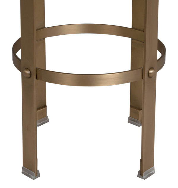 Prince Industrial Steampunk Stool with Leather Seat and Antique Brass Rivet Accents for Bars