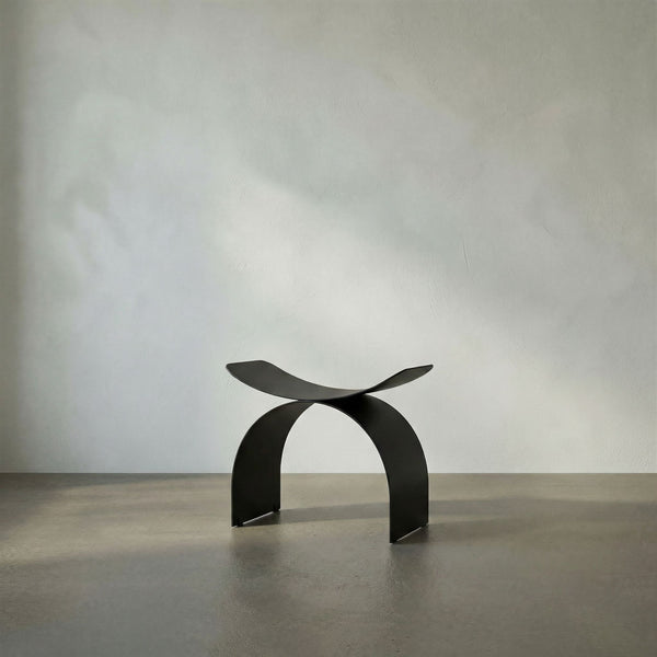 Papillon Handcrafted Iron Accent Stool with Matte Black Finish for Modern Interiors