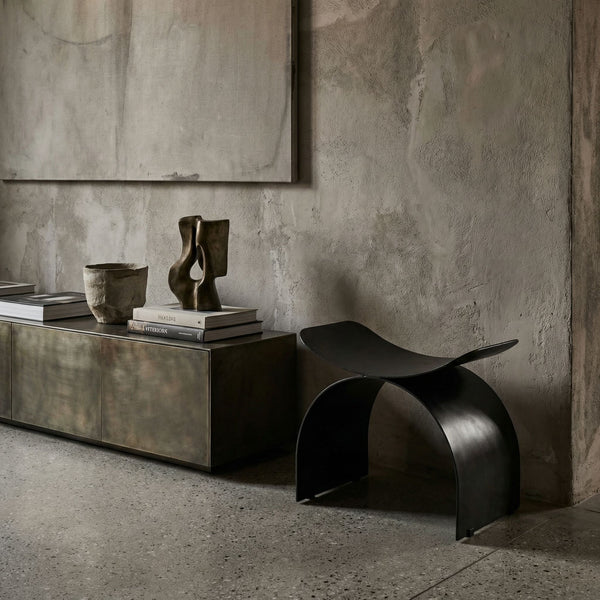 Papillon Handcrafted Iron Accent Stool with Matte Black Finish for Modern Interiors