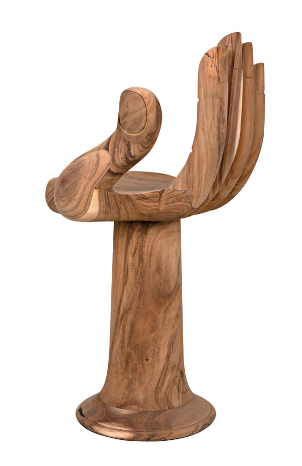 Buddha Hand-carved Solid Teak Counter Stool with Artisan Sculpted Protective Motif