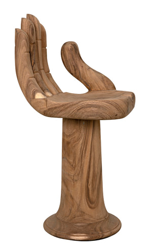 Buddha Hand-carved Solid Teak Counter Stool with Artisan Sculpted Protective Motif