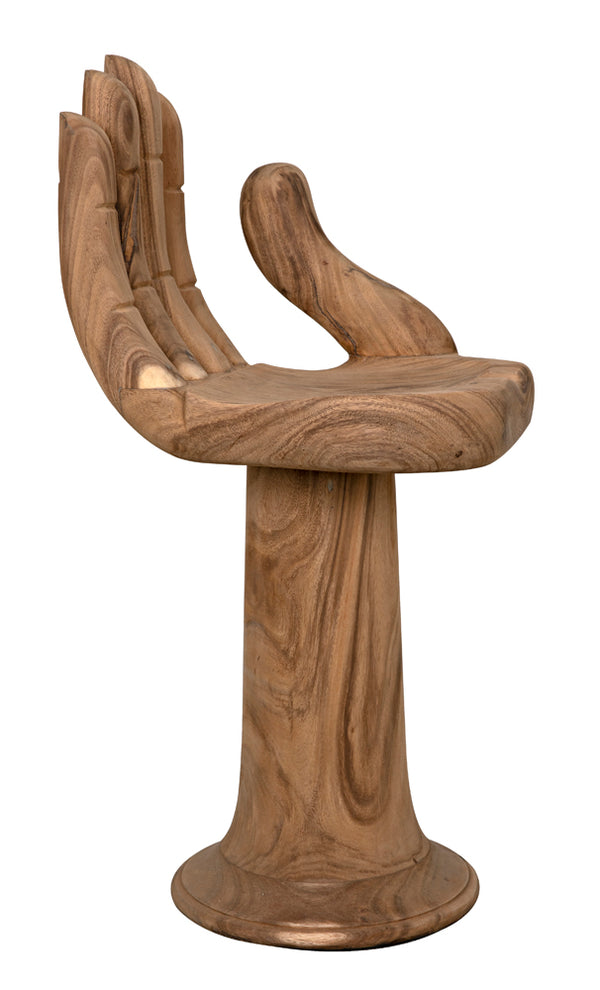 Buddha Hand-carved Solid Teak Counter Stool with Artisan Sculpted Protective Motif