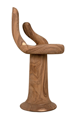 Buddha Hand-carved Solid Teak Counter Stool with Artisan Sculpted Protective Motif