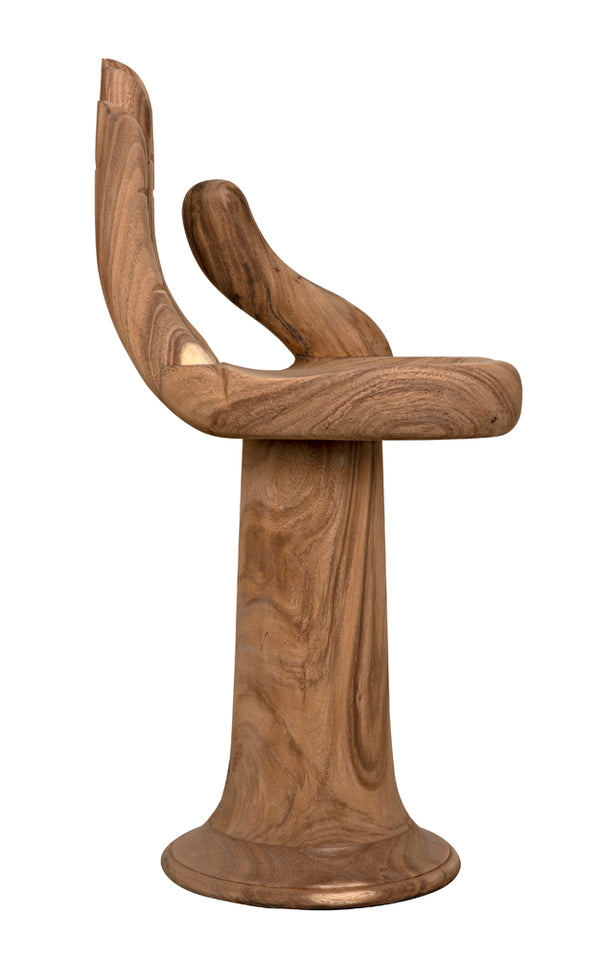 Buddha Hand-carved Solid Teak Counter Stool with Artisan Sculpted Protective Motif