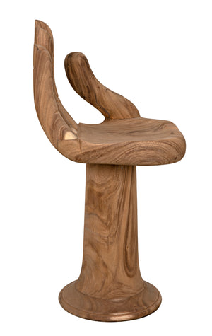 Buddha Hand-carved Solid Teak Counter Stool with Artisan Sculpted Protective Motif