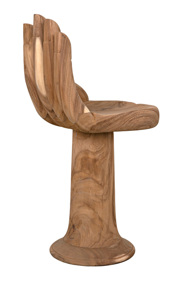 Buddha Hand-carved Solid Teak Counter Stool with Artisan Sculpted Protective Motif