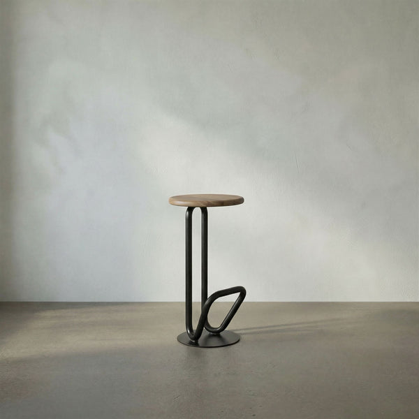 Hook Iron Frame and Solid White Oak Seat Stool for Kitchen Islands and Counter Seating
