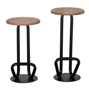 Hook Iron Frame and Solid White Oak Seat Stool for Kitchen Islands and Counter Seating