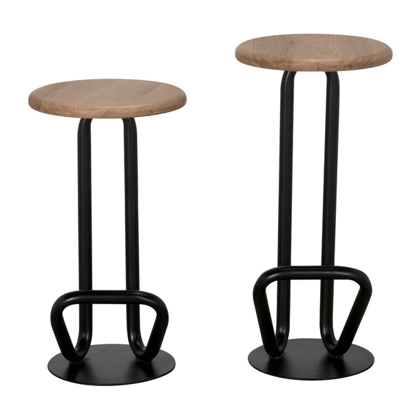 Hook Iron Frame and Solid White Oak Seat Stool for Kitchen Islands and Counter Seating