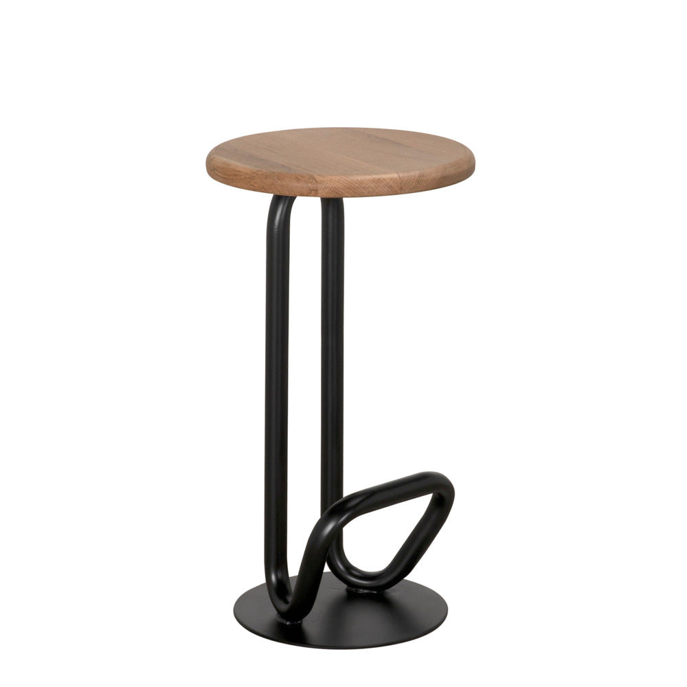 Noir Hook Iron Frame and Solid White Oak Seat Stool for Kitchen Islands and Counter Seating 26H GSTOOL157MTB-S