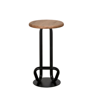 Hook Iron Frame and Solid White Oak Seat Stool for Kitchen Islands and Counter Seating