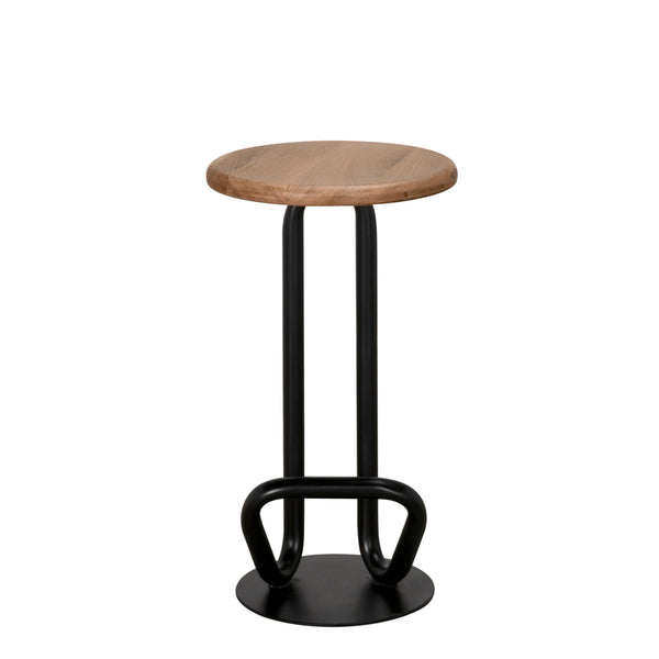 Hook Iron Frame and Solid White Oak Seat Stool for Kitchen Islands and Counter Seating