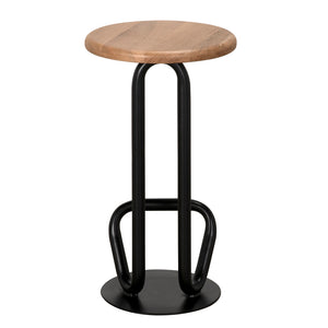 Hook Iron Frame and Solid White Oak Seat Stool for Kitchen Islands and Counter Seating
