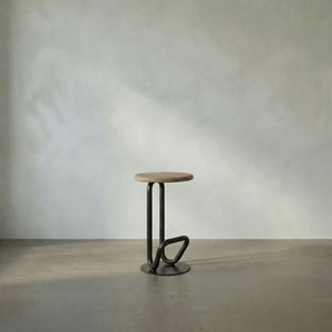 Hook Iron Frame and Solid White Oak Seat Stool for Kitchen Islands and Counter Seating