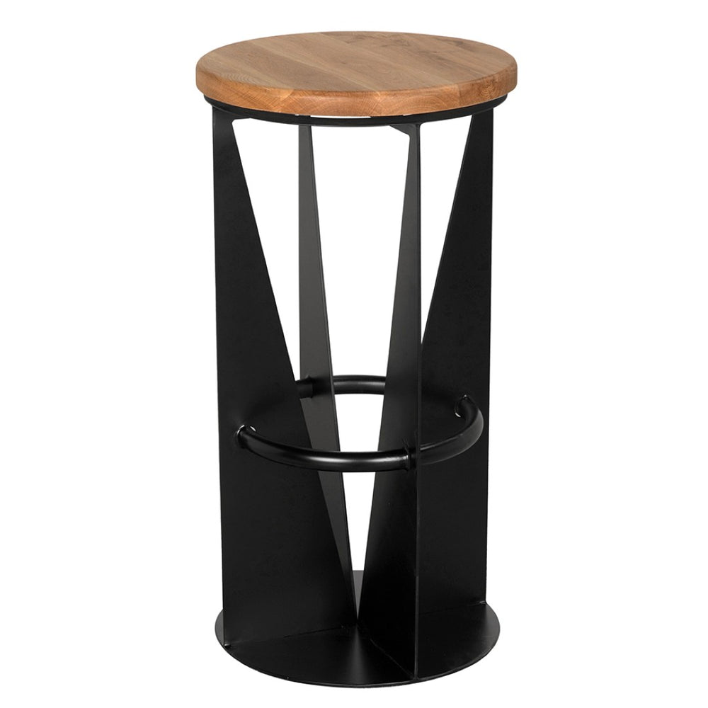 Noir Nagoya Stool - Industrial Minimalist Bar Height Seating with Swivel White Oak Seat & Black Frame GSTOOL158MTB-L