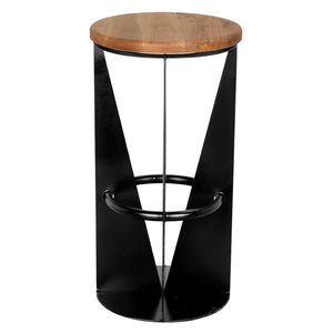 Noir Nagoya Stool - Industrial Minimalist Bar Height Seating with Swivel White Oak Seat & Black Frame GSTOOL158MTB-L
