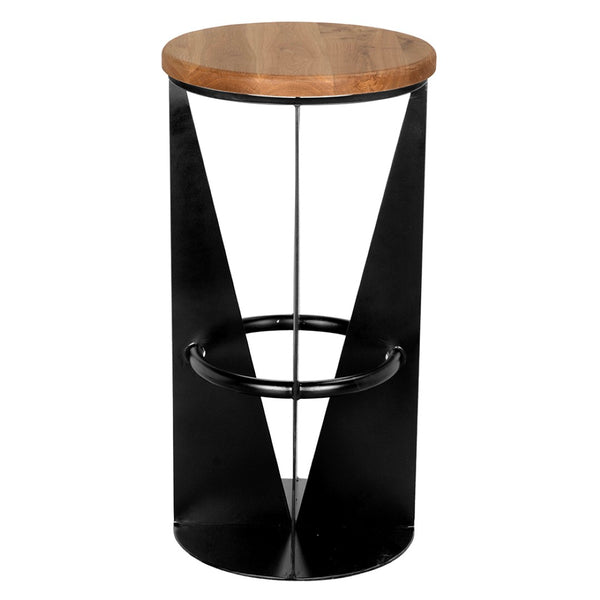 Noir Nagoya Stool - Industrial Minimalist Bar Height Seating with Swivel White Oak Seat & Black Frame GSTOOL158MTB-L
