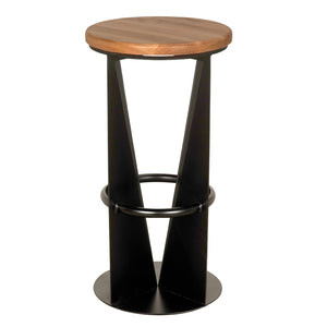 Noir Nagoya Stool - Industrial Minimalist Bar Height Seating with Swivel White Oak Seat & Black Frame GSTOOL158MTB-L