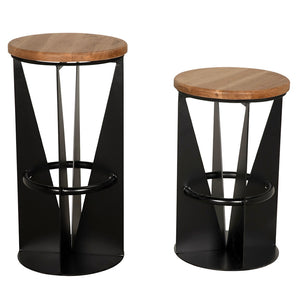 Noir Nagoya Stool - Industrial Minimalist Bar Height Seating with Swivel White Oak Seat & Black Frame GSTOOL158MTB-L