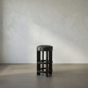 Berlin Swivel Barstool Genuine Leather Seat Mahogany Wood Frame Modern Kitchen Bar