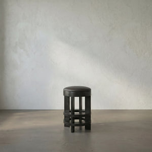 Noir Berlin Swivel Barstool Genuine Leather Seat Mahogany Wood Frame Modern Kitchen Bar 26H GSTOOL161HB-S