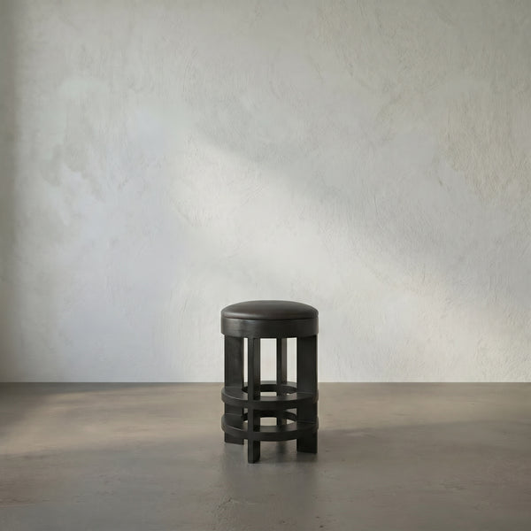 Noir Berlin Swivel Barstool Genuine Leather Seat Mahogany Wood Frame Modern Kitchen Bar 26H GSTOOL161HB-S
