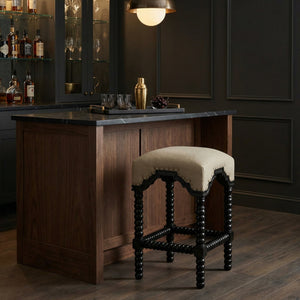 Abacus Solid Mahogany Counter Stool with Nailhead Trim and Cotton Upholstered Seat