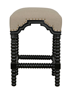 Abacus Solid Mahogany Counter Stool with Nailhead Trim and Cotton Upholstered Seat