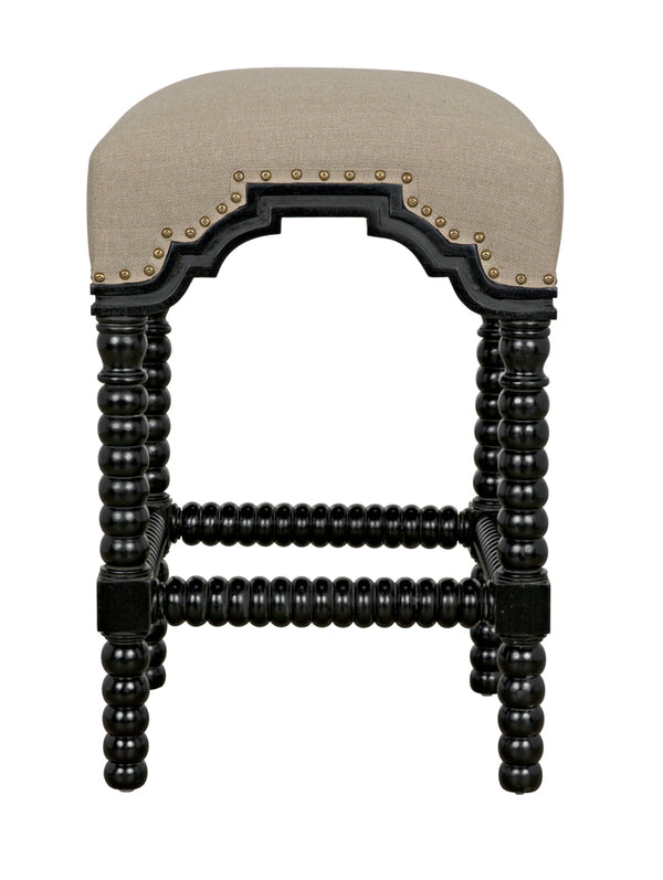 Abacus Solid Mahogany Counter Stool with Nailhead Trim and Cotton Upholstered Seat