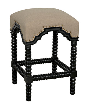 Abacus Solid Mahogany Counter Stool with Nailhead Trim and Cotton Upholstered Seat