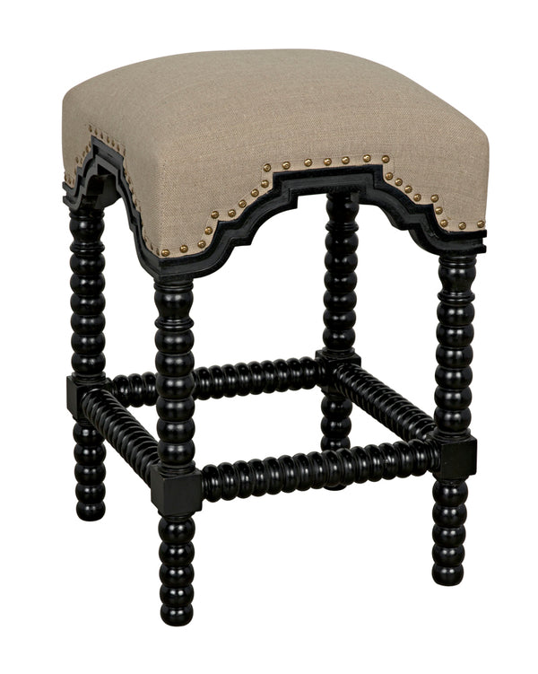Abacus Solid Mahogany Counter Stool with Nailhead Trim and Cotton Upholstered Seat