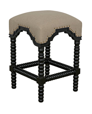 Abacus Solid Mahogany Counter Stool with Nailhead Trim and Cotton Upholstered Seat