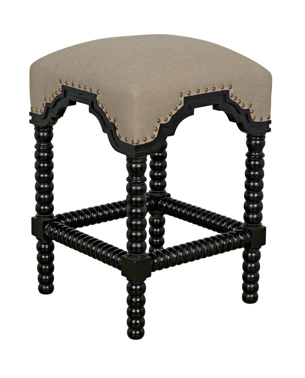 Abacus Solid Mahogany Counter Stool with Nailhead Trim and Cotton Upholstered Seat