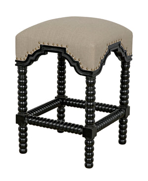 Abacus Solid Mahogany Counter Stool with Nailhead Trim and Cotton Upholstered Seat