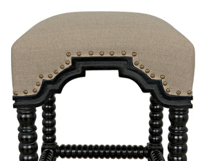 Abacus Solid Mahogany Counter Stool with Nailhead Trim and Cotton Upholstered Seat
