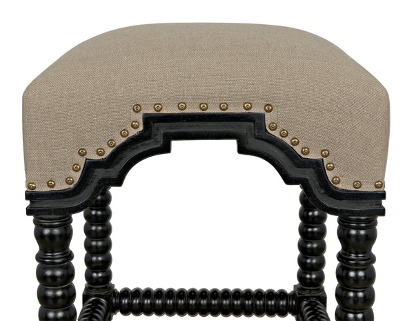 Abacus Solid Mahogany Counter Stool with Nailhead Trim and Cotton Upholstered Seat