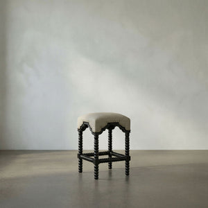 Abacus Solid Mahogany Counter Stool with Nailhead Trim and Cotton Upholstered Seat
