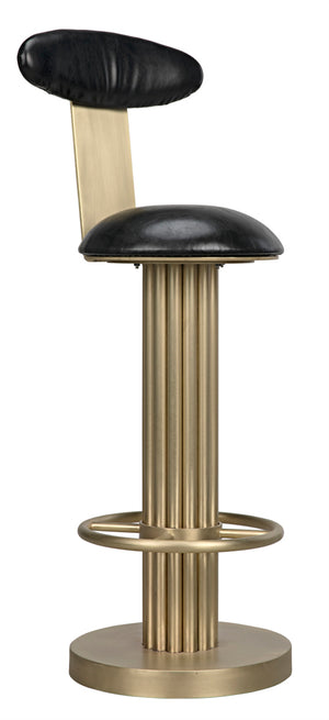 Noir Sedes Art Deco Swivel Stool Black Leather Seat Antiqued Brass Iron Base for Kitchen Bar 31 inches GSTOOL235MB-L