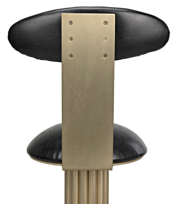 Sedes Art Deco Swivel Stool Black Leather Seat Antiqued Brass Iron Base for Kitchen Bar