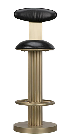 Sedes Art Deco Swivel Stool Black Leather Seat Antiqued Brass Iron Base for Kitchen Bar