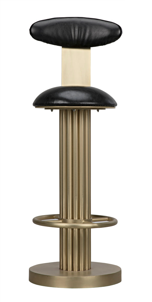 Sedes Art Deco Swivel Stool Black Leather Seat Antiqued Brass Iron Base for Kitchen Bar